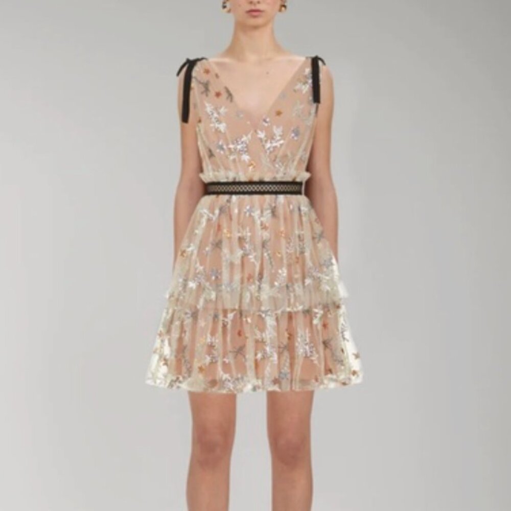 NWT Self-Portraint Star Embellished Mini Tiered Dress